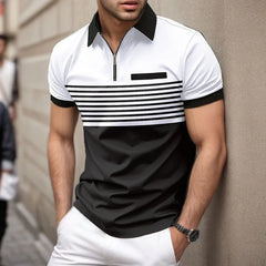 Men's summer short sleeved lapel 3D digital printed striped polo shirt