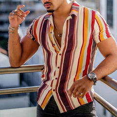 Men's Shirts Holiday Hawaiian Beach Shirts Striped Print Tops Business