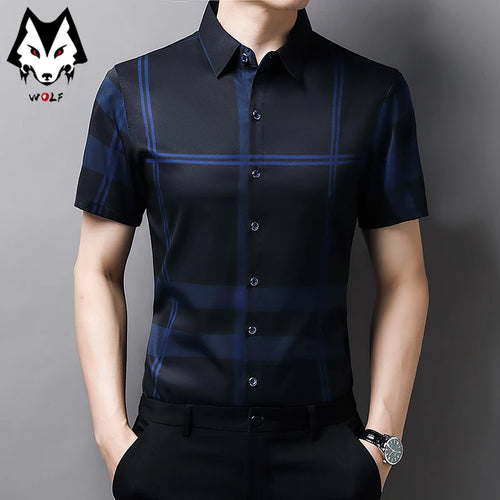 New Spring/Summer Men's Striped Short Sleeve Shirts Men's Sleeves Slim