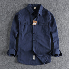 Spring and Autumn Men's Retro Long-sleeved Shirt New Twill Cotton