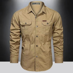 Spring Cargo Shirts for Men Long Sleeve Casual 100% Cotton High