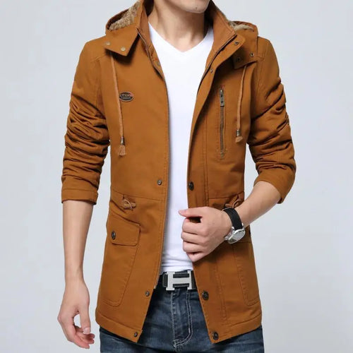 Casual Loose Autumn Winter Men Trench Coat Fashion Hooded Windproof