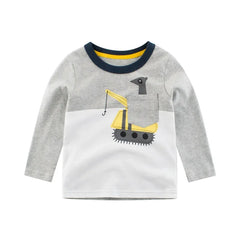 2024 Boys Clothes Cartoon  Excavator T-shirt for Boy Autumn New