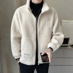 Winter Polar Fleece Male Coat Jacket For Men Solid Color Loose Warm