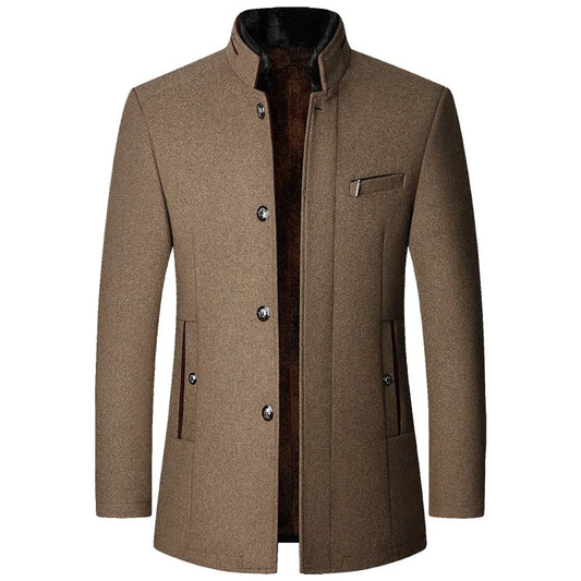 Men Woollen Trench Coats Cashmere Blazers Jackets Stand-up Collar