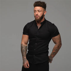 Men's Fashion Dress Shirt Summer Classic Slim Fit Button Short Sleeve