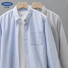 DUKEEN New Men's Casual Tops Striped Shirt Loose Top Cotton Cardigan