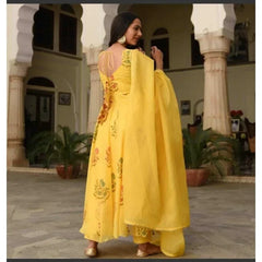 Women Yellow Palazzo Kurta Set Designer Flared Kurti Pent Stitched