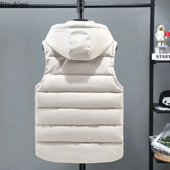 Autumn Winter Men's Parkas Vest 2024 Fashion Trend Zipper Hooded Stand