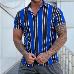 Men's Shirts Holiday Hawaiian Beach Shirts Striped Print Tops Business