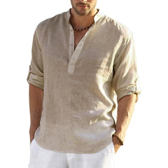 2022 New Men's Daily Business Linen Long Sleeve Solid Color Loose