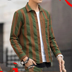 Spring Autumn New Fashion Striped Shirt Man Turn-down Collar Long