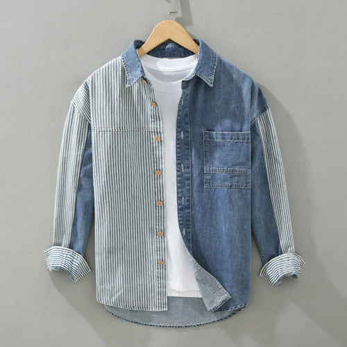 New Men's Denim Shirts Spring High Street Loose Long Sleeves Jean Tops