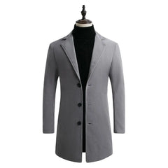 Korean Style Men Trench Coat Lapel Buttons Woolen Coat Casual Overcoat