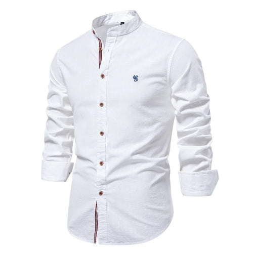 New 100% Cotton Linen Shirt Men Solid Color Embroidery Brand Shirts