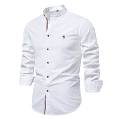 New 100% Cotton Linen Shirt Men Solid Color Embroidery Brand Shirts