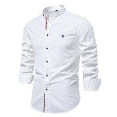 New 100% Cotton Linen Shirt Men Solid Color Embroidery Brand Shirts