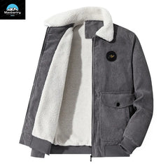 Men's Autumn And Winter Corduroy Jacket With Fleece And Thick Lamb