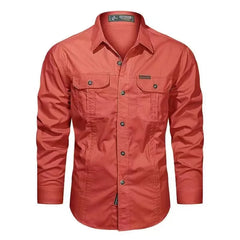 Spring Cargo Shirts for Men Long Sleeve Casual 100% Cotton High