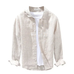 Linen Shirt Men's Seasonal Long Sleeved Top Korean Linen Breathable