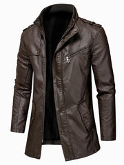 Oumor Men Autumn Fashion Long Warm Pocket Leather Jacket Coat Men