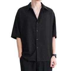 Loose Fit Shirt Breathable Solid Color Men's Summer Shirt with