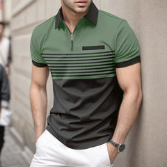 Men's summer short sleeved lapel 3D digital printed striped polo shirt