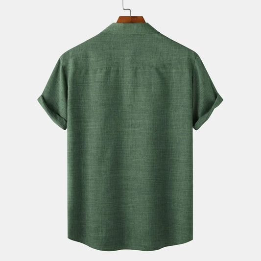 Green Cotton Linen Shirt Men 2023 Summer Brand Short Sleeve Casual