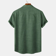 Green Cotton Linen Shirt Men 2023 Summer Brand Short Sleeve Casual