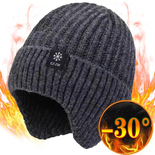 Outdoor Men Winter Knitted Hat Plush Warmth Peaked Cap Earmuff Casual