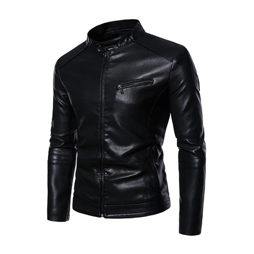 2022 PU Casual Leather Jacket Men Fleece Motorcycle Biker Slim Fit