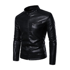 2022 PU Casual Leather Jacket Men Fleece Motorcycle Biker Slim Fit