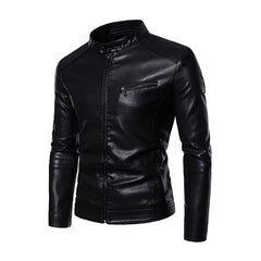 2022 PU Casual Leather Jacket Men Fleece Motorcycle Biker Slim Fit