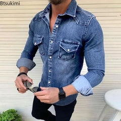 New Spring Autumn Mens Jeans Shirt Long Sleeve Denim Shirts for Men