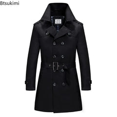 2024 Men's Long Trench Jacket Coats Spring Autumn British Style