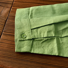 Green Cotton Linen Casual Shirts For Men Basic Classic Long Sleeve
