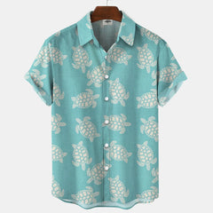 3d Sea Animal Seahorse Fish Print Lapel Hawaiian Shirt Men's Summer