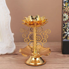 Holder Lotus Gold Diwali Diya Lamp Indian Stand Brass Lamps Oil Flower