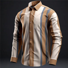 Striped Men's Business Casual Shirt Everyday Wear Spring Lapel Long