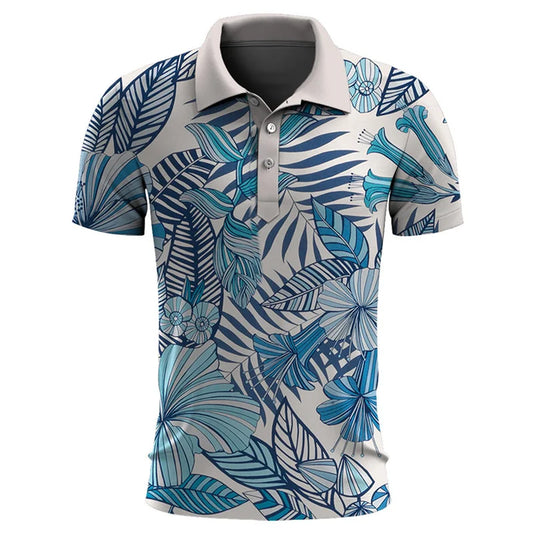 Hawaiian Plants Polo Shirt For Men Summer 3D Print Leaves Flower Short