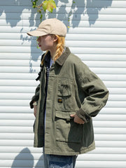 Japanese Streetwear Army Green Cargo Jacket Men Women Spring Clothing