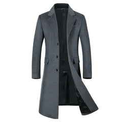 Autumn and Winter New Men's Wool Coat Long Over The Knee Suit Collar