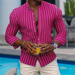 Men's Casual Shirt Buttoned Summer T-Shirt Blue Clover Long Sleeve