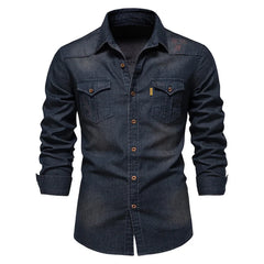 Fashion Autumn Cotton Denim Shirts Men Casual Long Sleeve Quality