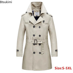 2024 Men's Long Trench Jacket Coats Spring Autumn British Style