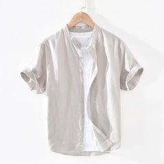 Cotton Linen Shirts For Men Casual Short Sleeve Tops Oversize Solid