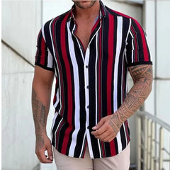 Hawaiian Men Summer Casual Floral Korean Social Retro Shirt Geometric