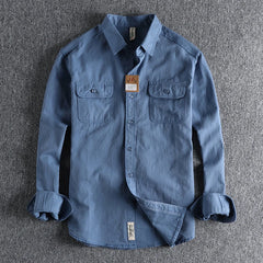 Spring and Autumn Men's Retro Long-sleeved Shirt New Twill Cotton