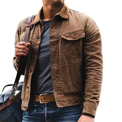 Autumn Retro Male Jacket Canvas Cotton Khaki Military Uniform Light