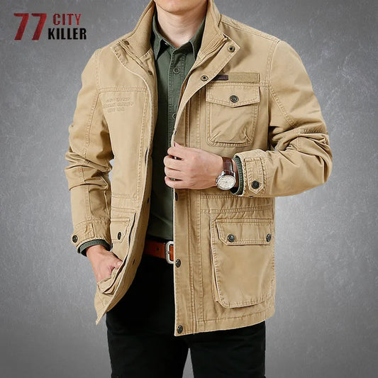 Spring Autumn Men's Military Cargo Jackets Casual 100% Cotton